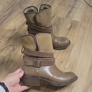 Lucky Brand Declann Leather Ankle Boots with Buckle Detail